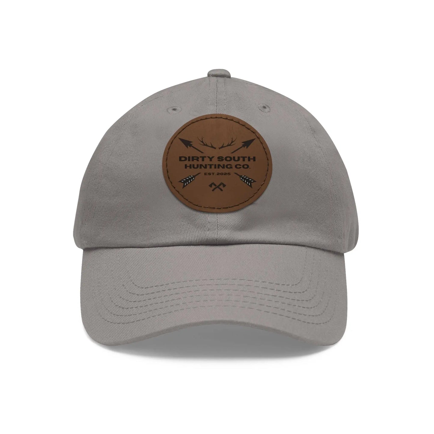 Dirty South Hunting Co. Dad Hat with Leather Patch, Casual Cap for Hunting Enthusiasts, Gift for Father's Day, Outdoor Adventure Gear, Trendy Dad Apparel Printify