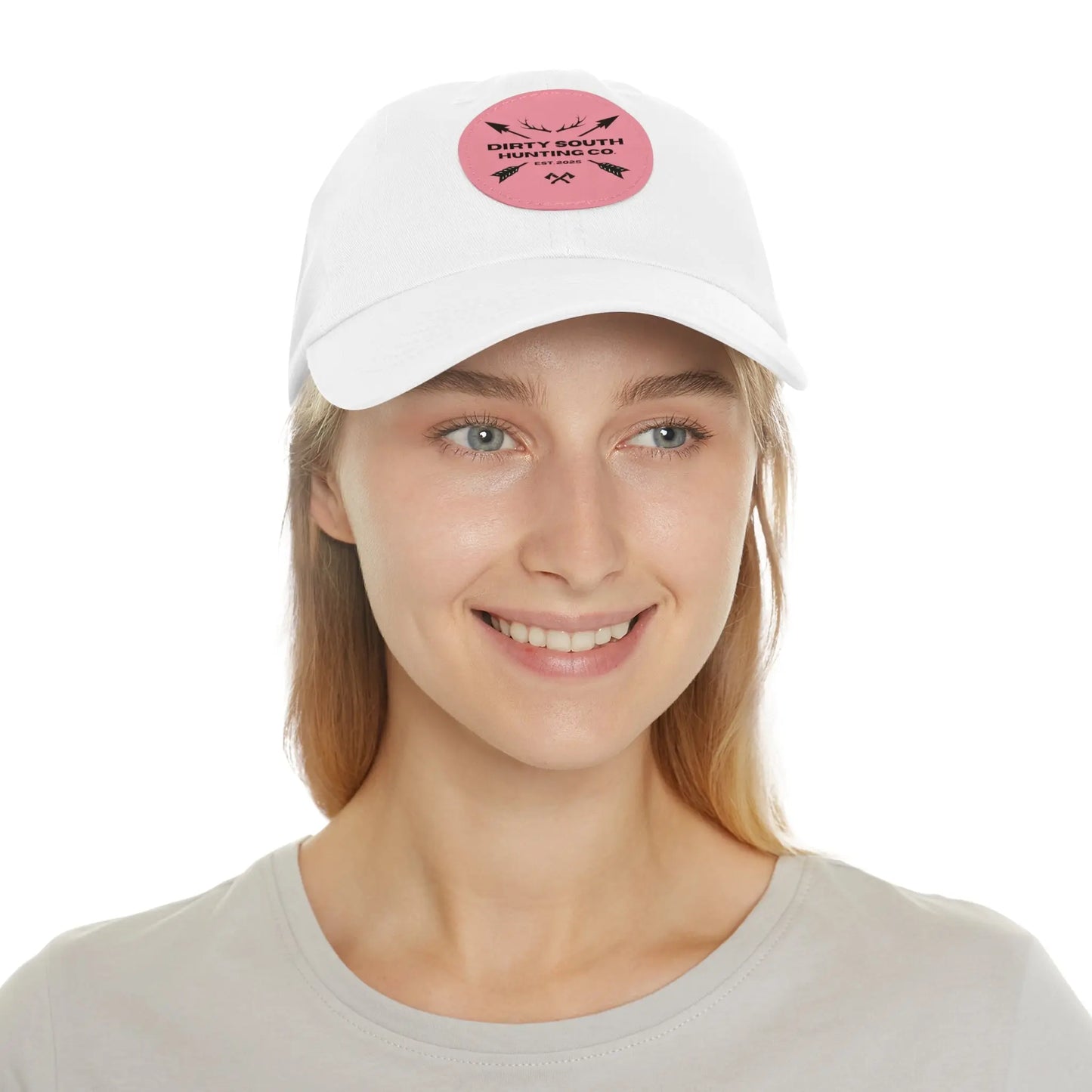 Dirty South Hunting Co. Dad Hat with Leather Patch, Casual Cap for Hunting Enthusiasts, Gift for Father's Day, Outdoor Adventure Gear, Trendy Dad Apparel Printify