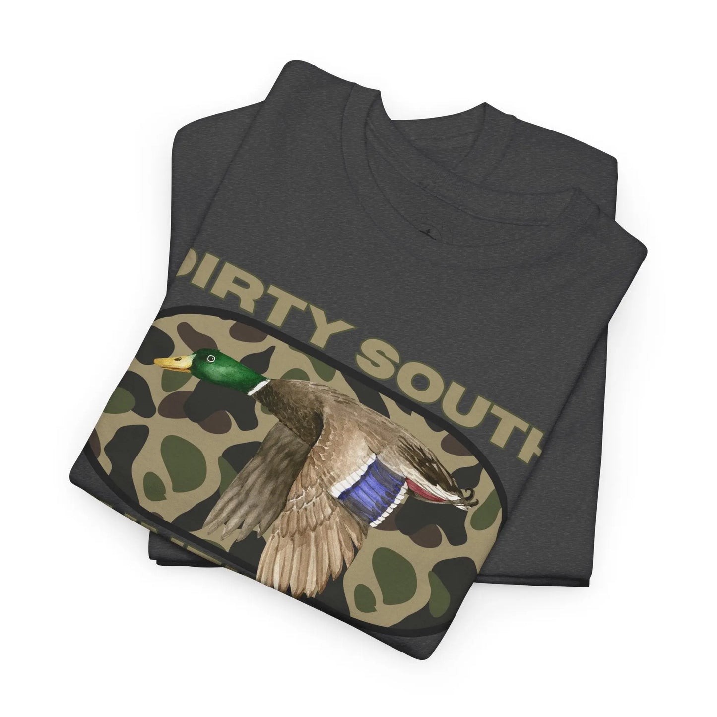 Duck Hunting Unisex Heavy Cotton Tee, Dirty South Hunting Co Shirt, Outdoor Apparel, Camouflage T-Shirt, Gifts for Him, Gifts for Her Printify