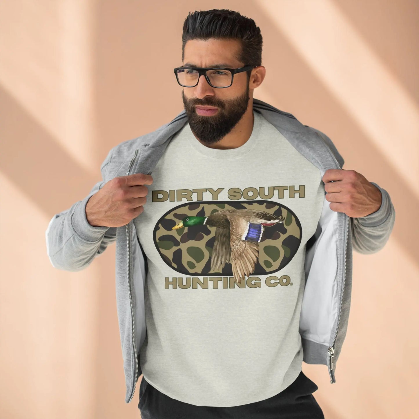 Dirty South Hunting Co. Unisex Sweatshirt - Cozy Camo Hunting Gear, Outdoor Apparel, Perfect for Campers, Outdoor Lovers, Gift for Hunters Printify