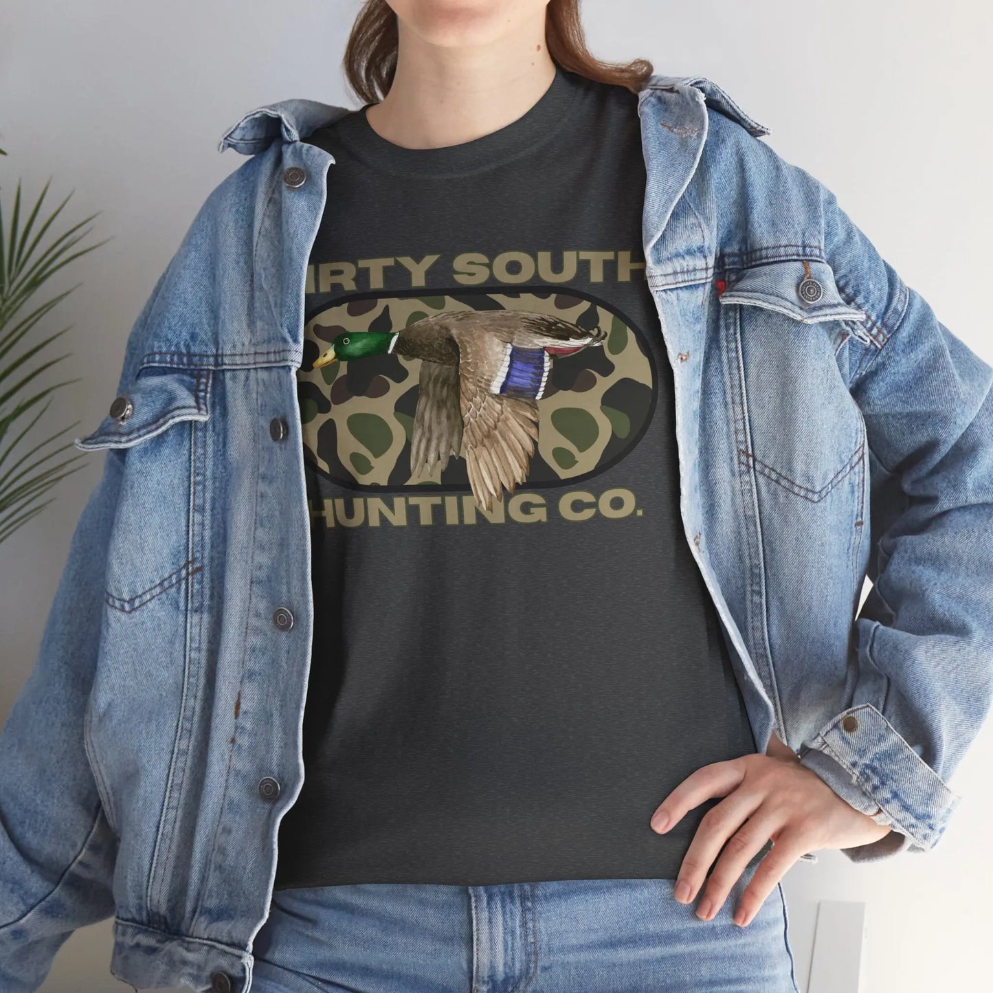 Duck Hunting Unisex Heavy Cotton Tee, Dirty South Hunting Co Shirt, Outdoor Apparel, Camouflage T-Shirt, Gifts for Him, Gifts for Her Printify