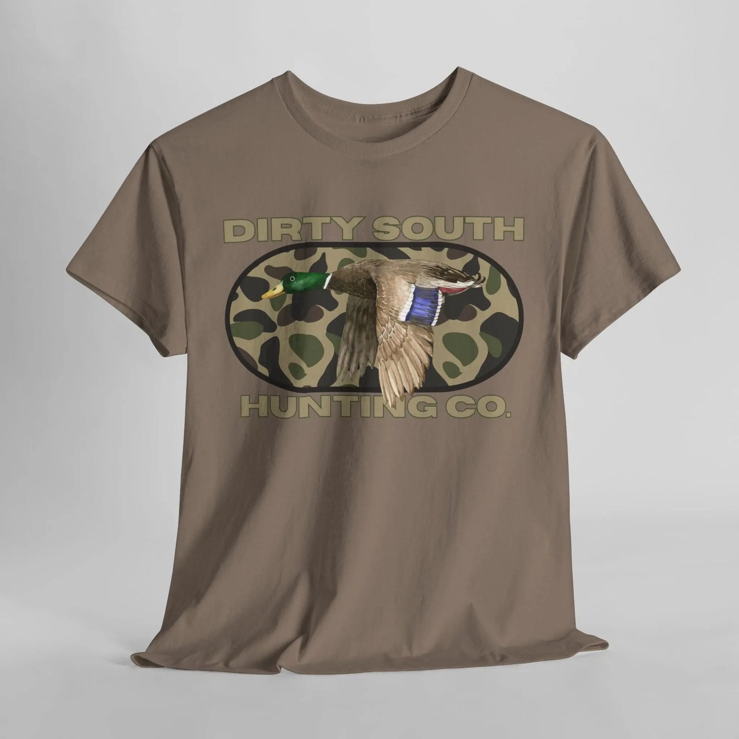 Duck Hunting Unisex Heavy Cotton Tee, Dirty South Hunting Co Shirt, Outdoor Apparel, Camouflage T-Shirt, Gifts for Him, Gifts for Her Printify