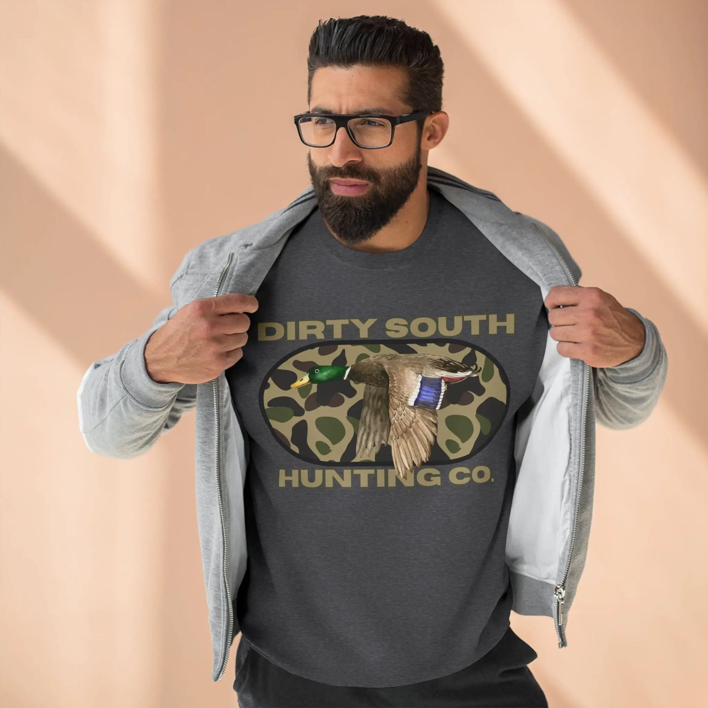 Dirty South Hunting Co. Unisex Sweatshirt - Cozy Camo Hunting Gear, Outdoor Apparel, Perfect for Campers, Outdoor Lovers, Gift for Hunters Printify