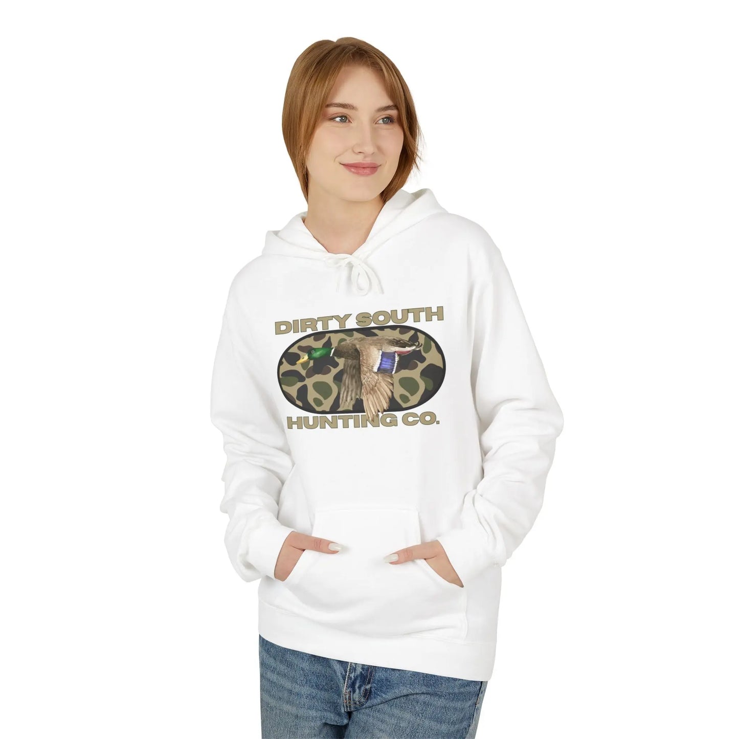 Dirty South Hunting Co Camouflage Hoodie for Hunting Enthusiasts, Cozy Sweatshirt, Outdoor Apparel, Gift for Hunters, Hunting Season Gear, Stylish Unisex Fleece Printify