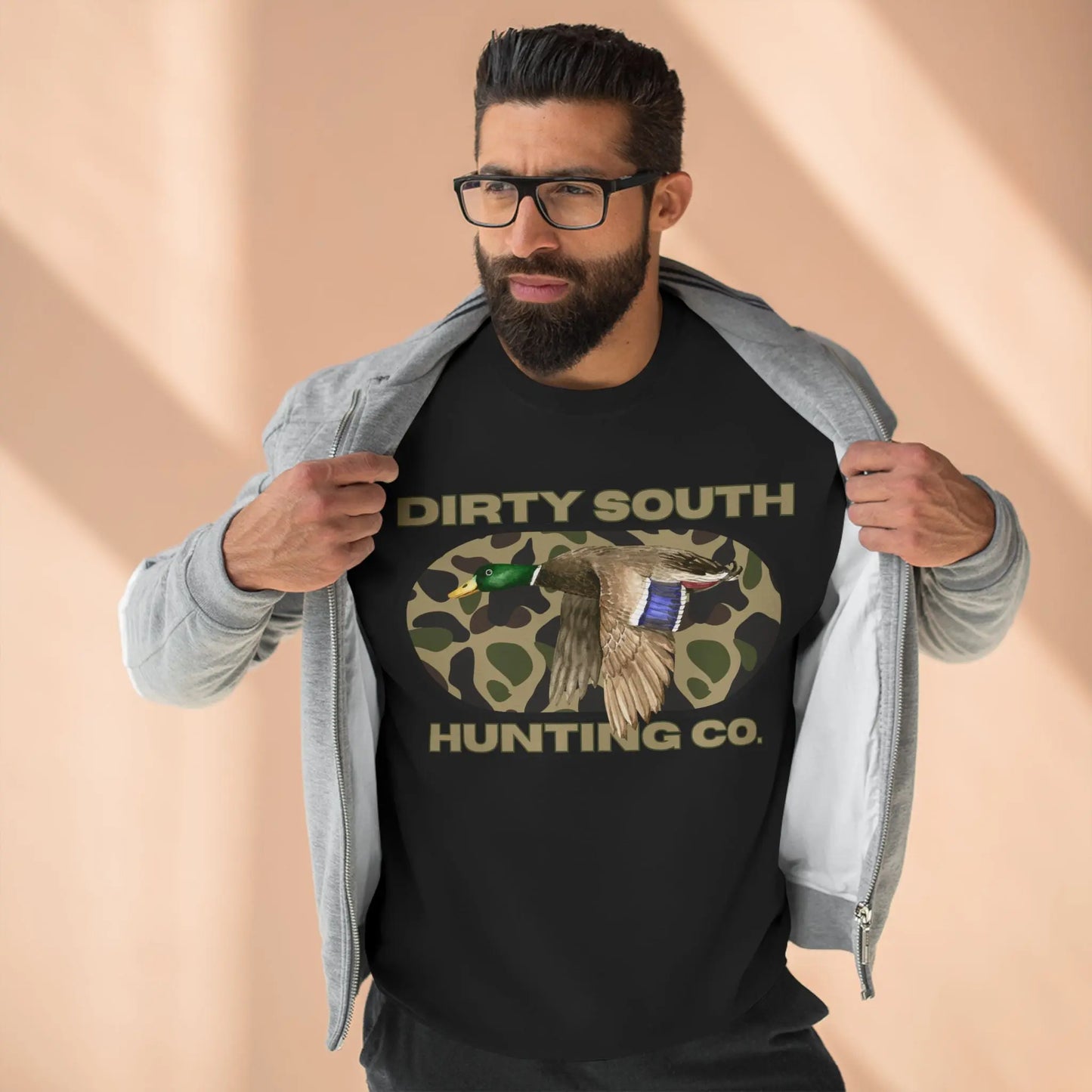 Dirty South Hunting Co. Unisex Sweatshirt - Cozy Camo Hunting Gear, Outdoor Apparel, Perfect for Campers, Outdoor Lovers, Gift for Hunters Printify