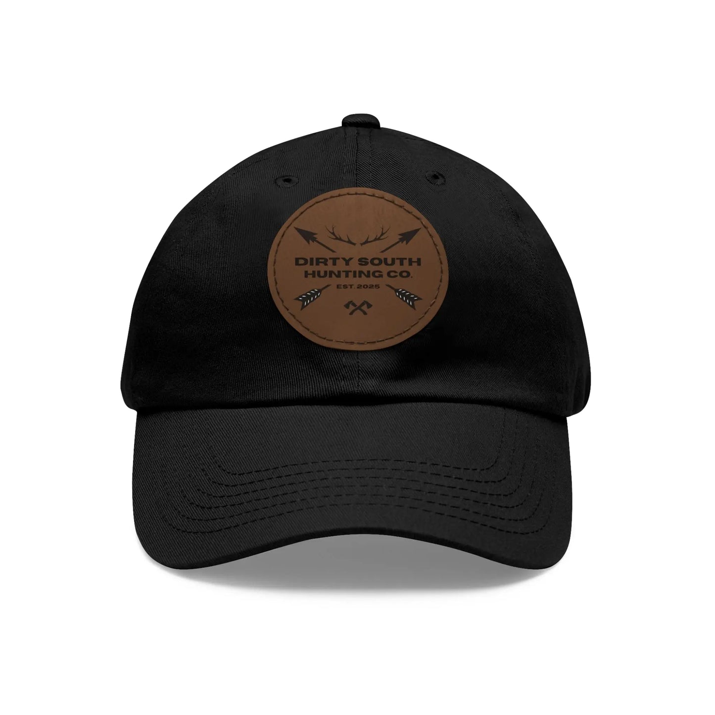 Dirty South Hunting Co. Dad Hat with Leather Patch, Casual Cap for Hunting Enthusiasts, Gift for Father's Day, Outdoor Adventure Gear, Trendy Dad Apparel Printify