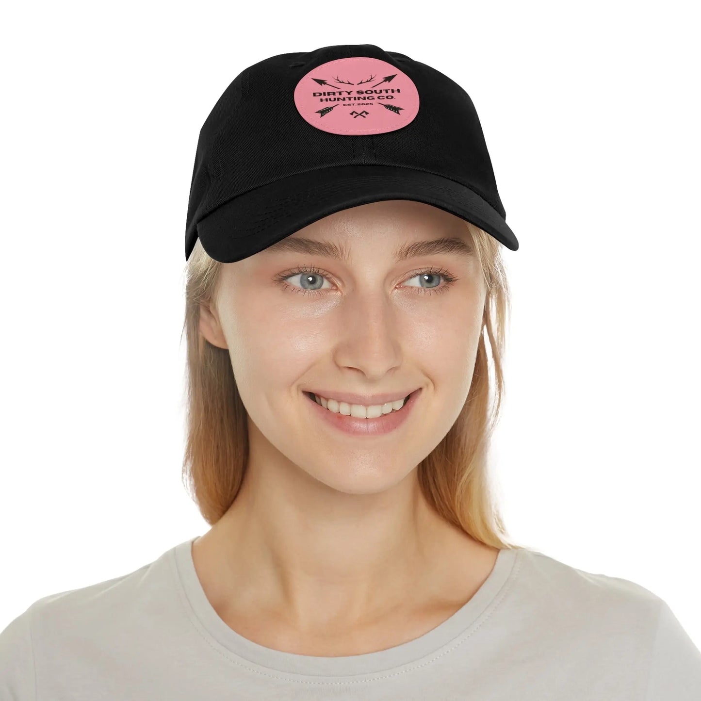 Dirty South Hunting Co. Dad Hat with Leather Patch, Casual Cap for Hunting Enthusiasts, Gift for Father's Day, Outdoor Adventure Gear, Trendy Dad Apparel Printify