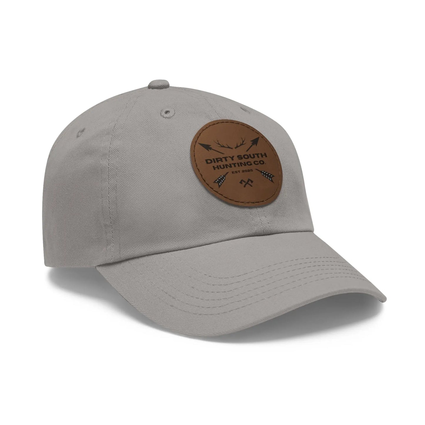 Dirty South Hunting Co. Dad Hat with Leather Patch, Casual Cap for Hunting Enthusiasts, Gift for Father's Day, Outdoor Adventure Gear, Trendy Dad Apparel Printify
