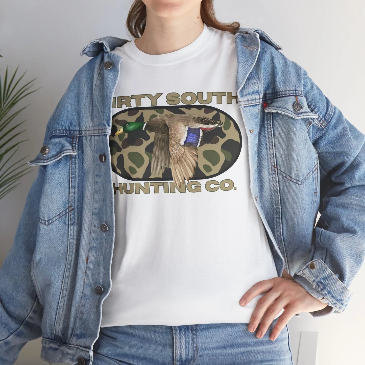 Duck Hunting Unisex Heavy Cotton Tee, Dirty South Hunting Co Shirt, Outdoor Apparel, Camouflage T-Shirt, Gifts for Him, Gifts for Her Printify