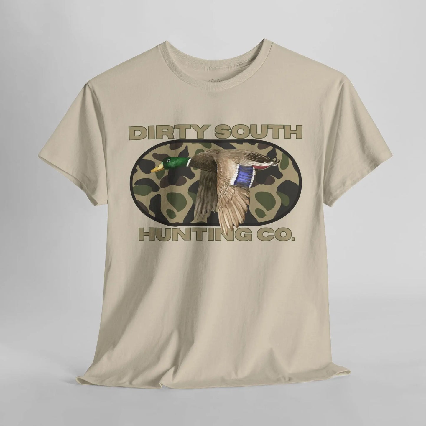 Duck Hunting Unisex Heavy Cotton Tee, Dirty South Hunting Co Shirt, Outdoor Apparel, Camouflage T-Shirt, Gifts for Him, Gifts for Her Printify