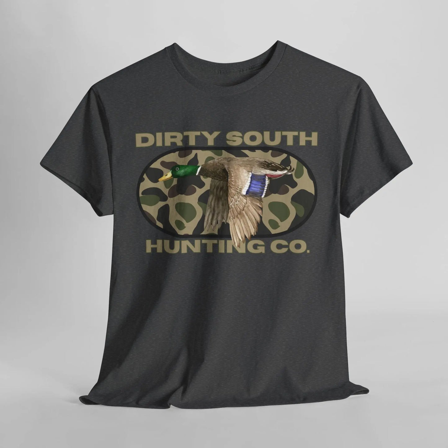 Duck Hunting Unisex Heavy Cotton Tee, Dirty South Hunting Co Shirt, Outdoor Apparel, Camouflage T-Shirt, Gifts for Him, Gifts for Her Printify