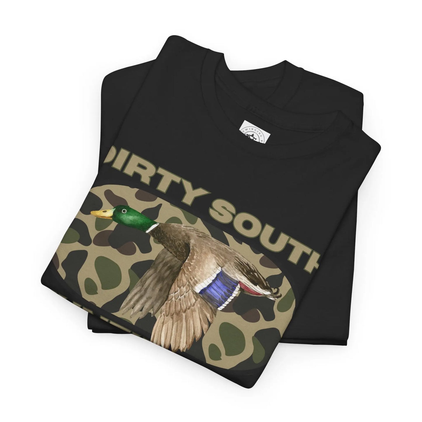 Duck Hunting Unisex Heavy Cotton Tee, Dirty South Hunting Co Shirt, Outdoor Apparel, Camouflage T-Shirt, Gifts for Him, Gifts for Her Printify