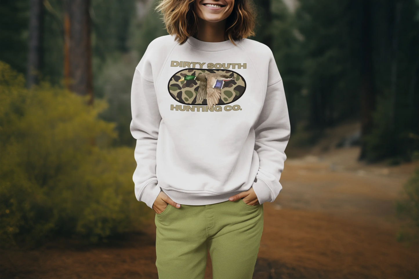 Dirty South Hunting Co. Unisex Sweatshirt - Cozy Camo Hunting Gear, Outdoor Apparel, Perfect for Campers, Outdoor Lovers, Gift for Hunters Printify