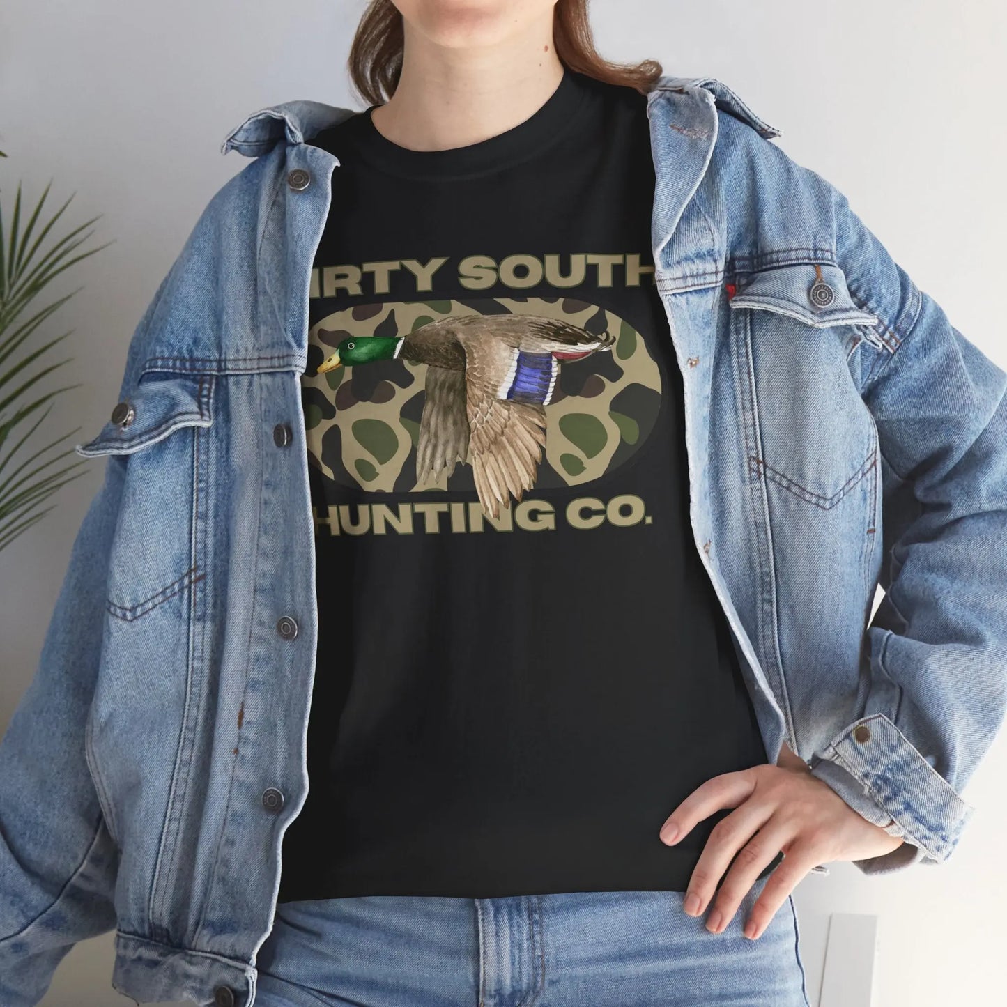 Duck Hunting Unisex Heavy Cotton Tee, Dirty South Hunting Co Shirt, Outdoor Apparel, Camouflage T-Shirt, Gifts for Him, Gifts for Her Printify