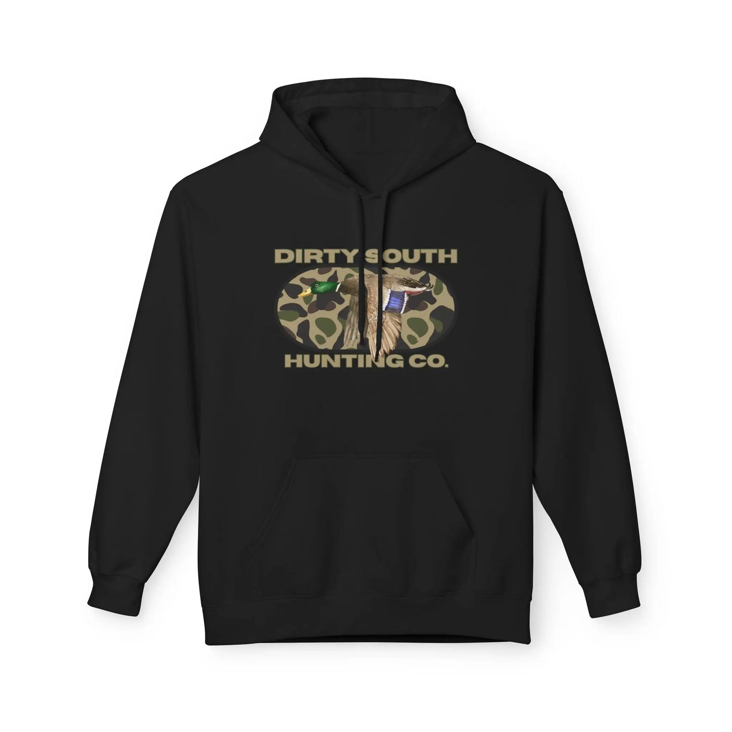 Dirty South Hunting Co Camouflage Hoodie for Hunting Enthusiasts, Cozy Sweatshirt, Outdoor Apparel, Gift for Hunters, Hunting Season Gear, Stylish Unisex Fleece Printify