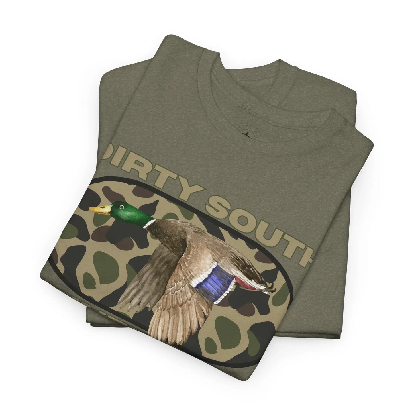 Duck Hunting Unisex Heavy Cotton Tee, Dirty South Hunting Co Shirt, Outdoor Apparel, Camouflage T-Shirt, Gifts for Him, Gifts for Her Printify