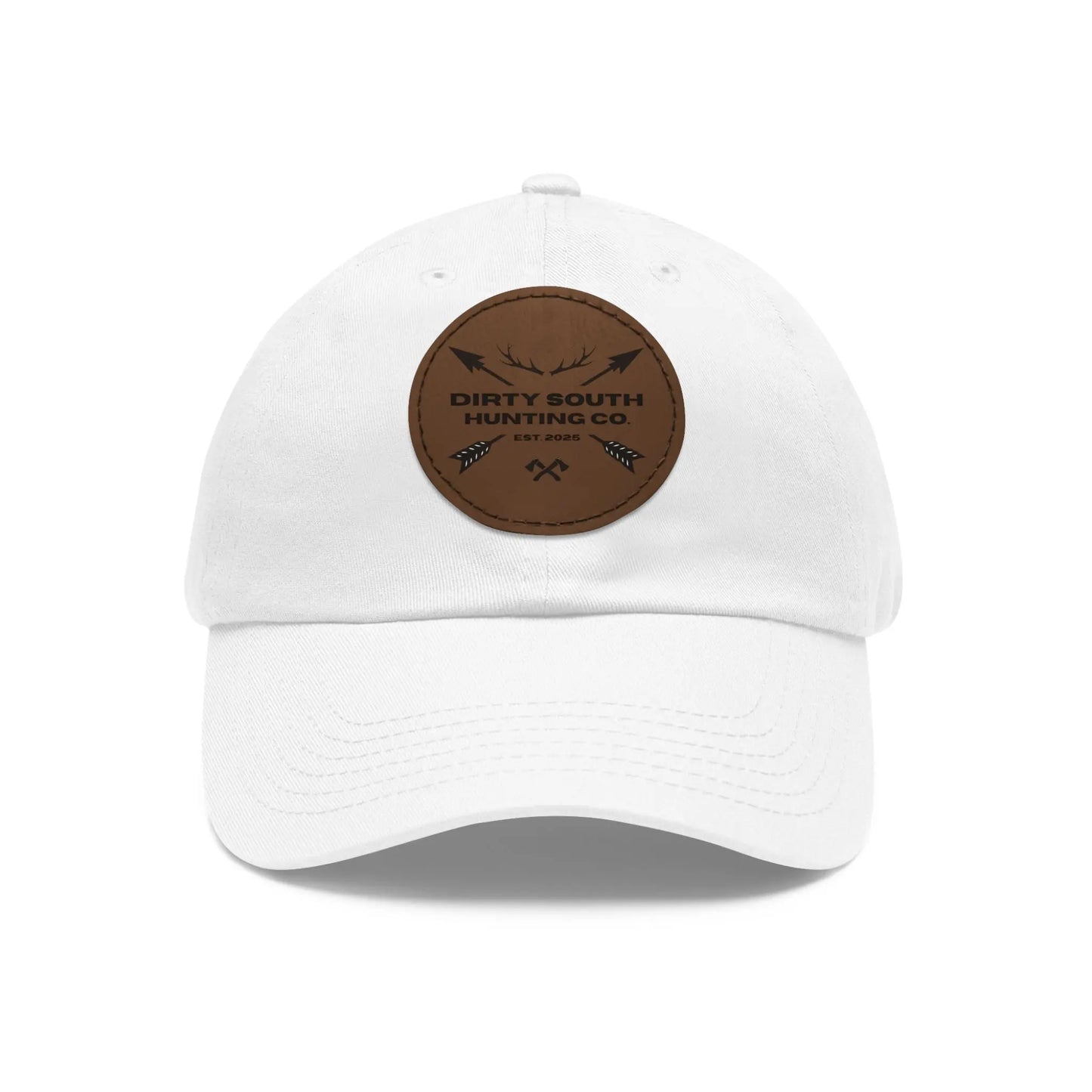 Dirty South Hunting Co. Dad Hat with Leather Patch, Casual Cap for Hunting Enthusiasts, Gift for Father's Day, Outdoor Adventure Gear, Trendy Dad Apparel Printify