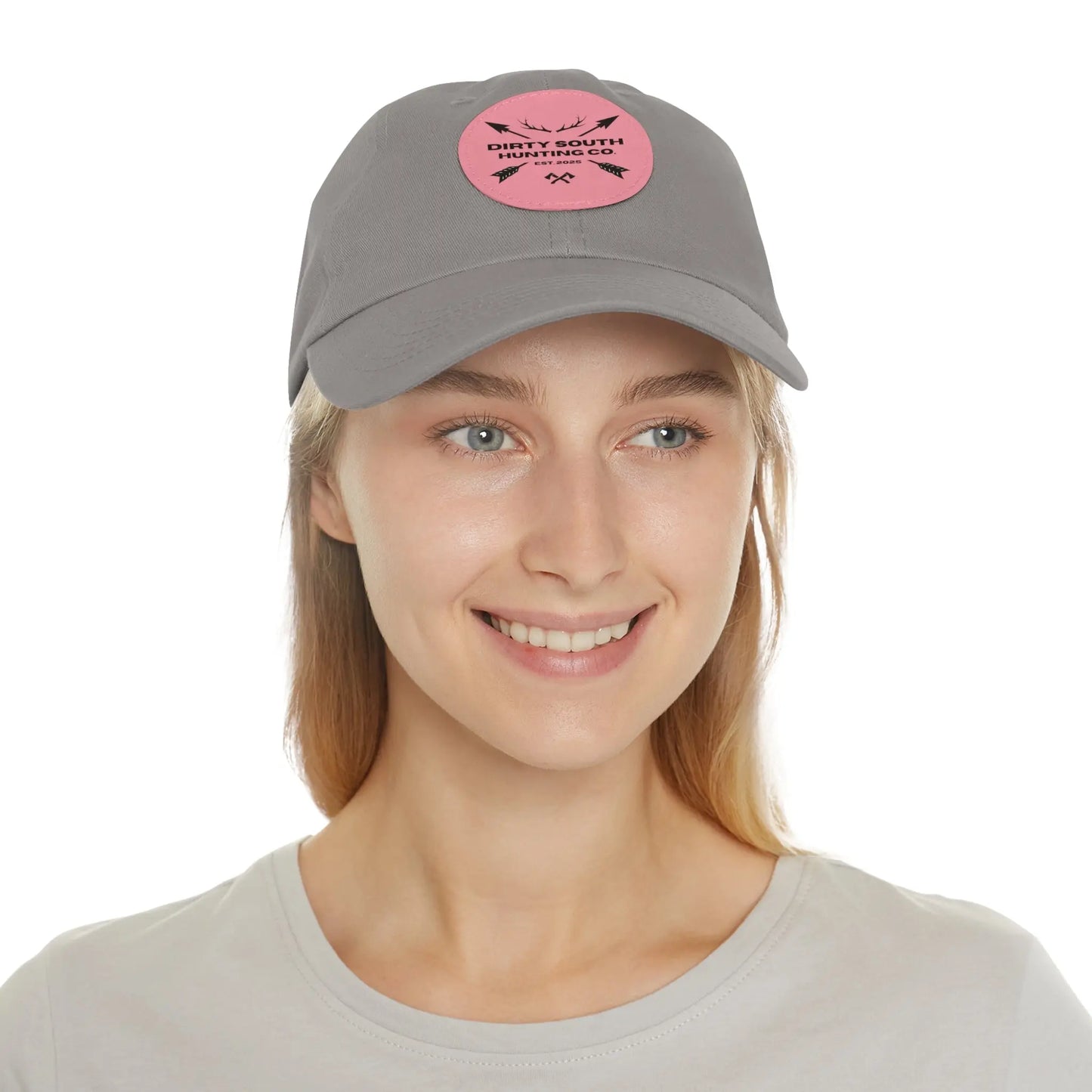 Dirty South Hunting Co. Dad Hat with Leather Patch, Casual Cap for Hunting Enthusiasts, Gift for Father's Day, Outdoor Adventure Gear, Trendy Dad Apparel Printify