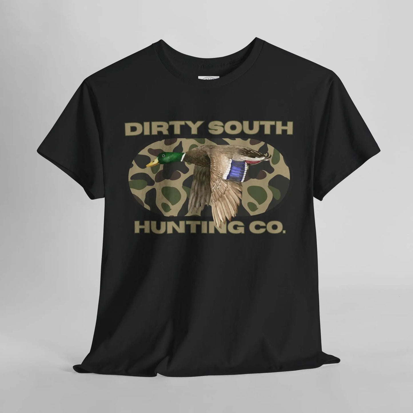 Duck Hunting Unisex Heavy Cotton Tee, Dirty South Hunting Co Shirt, Outdoor Apparel, Camouflage T-Shirt, Gifts for Him, Gifts for Her Printify