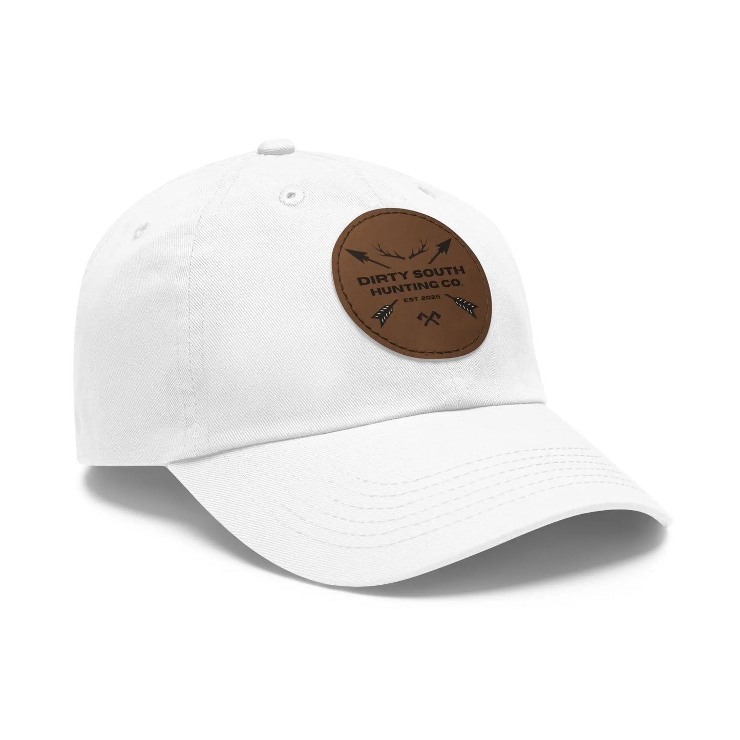 Dirty South Hunting Co. Dad Hat with Leather Patch, Casual Cap for Hunting Enthusiasts, Gift for Father's Day, Outdoor Adventure Gear, Trendy Dad Apparel Printify