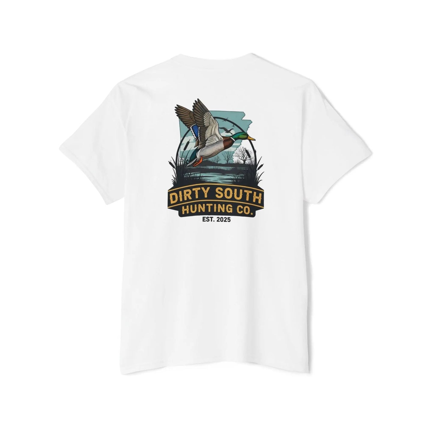 Arkansas Dirty South Hunting Co. Unisex Pocket Tee - Outdoor Adventure Shirt, Gift for Hunters, Casual Wear, Hunting Season Apparel, Nature Tee Printify