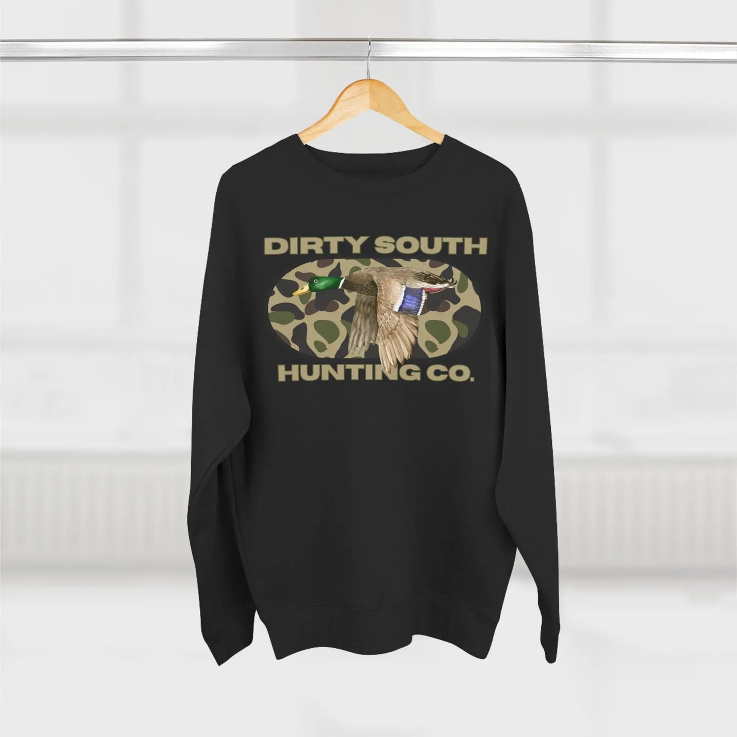 Dirty South Hunting Co. Unisex Sweatshirt - Cozy Camo Hunting Gear, Outdoor Apparel, Perfect for Campers, Outdoor Lovers, Gift for Hunters Printify