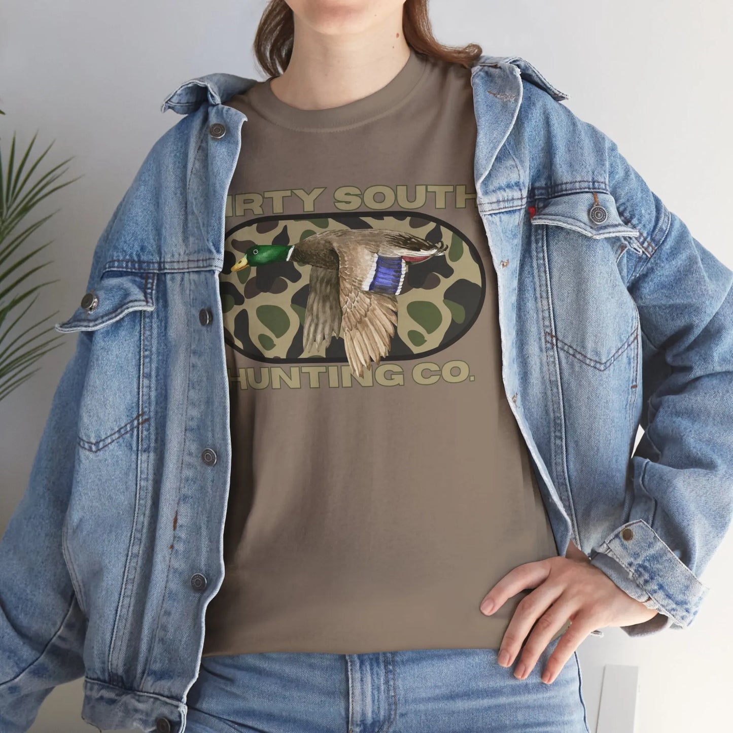 Duck Hunting Unisex Heavy Cotton Tee, Dirty South Hunting Co Shirt, Outdoor Apparel, Camouflage T-Shirt, Gifts for Him, Gifts for Her Printify