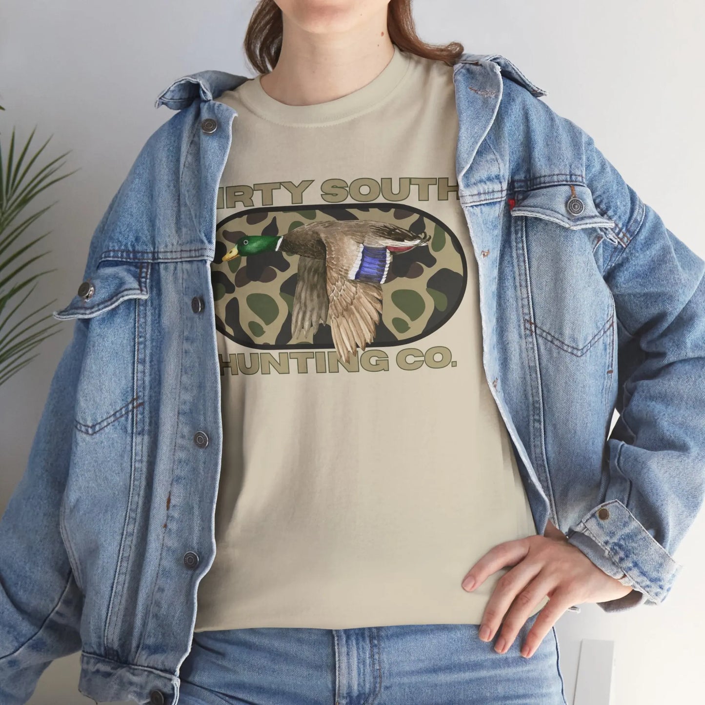 Duck Hunting Unisex Heavy Cotton Tee, Dirty South Hunting Co Shirt, Outdoor Apparel, Camouflage T-Shirt, Gifts for Him, Gifts for Her Printify