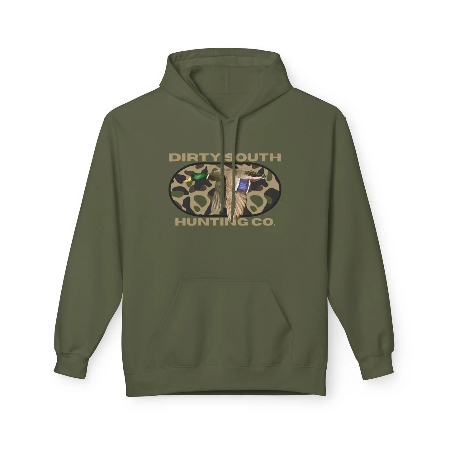Dirty South Hunting Co Camouflage Hoodie for Hunting Enthusiasts, Cozy Sweatshirt, Outdoor Apparel, Gift for Hunters, Hunting Season Gear, Stylish Unisex Fleece Printify