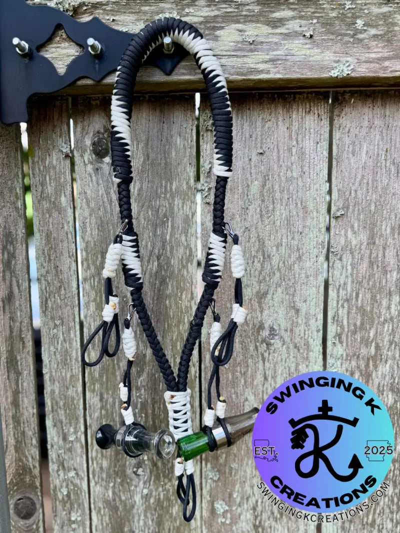 Black & White Paracord Duck Call Lanyard – 4 Drop Removable Loops | Waterfowl Hunting Gear Swinging K Creations