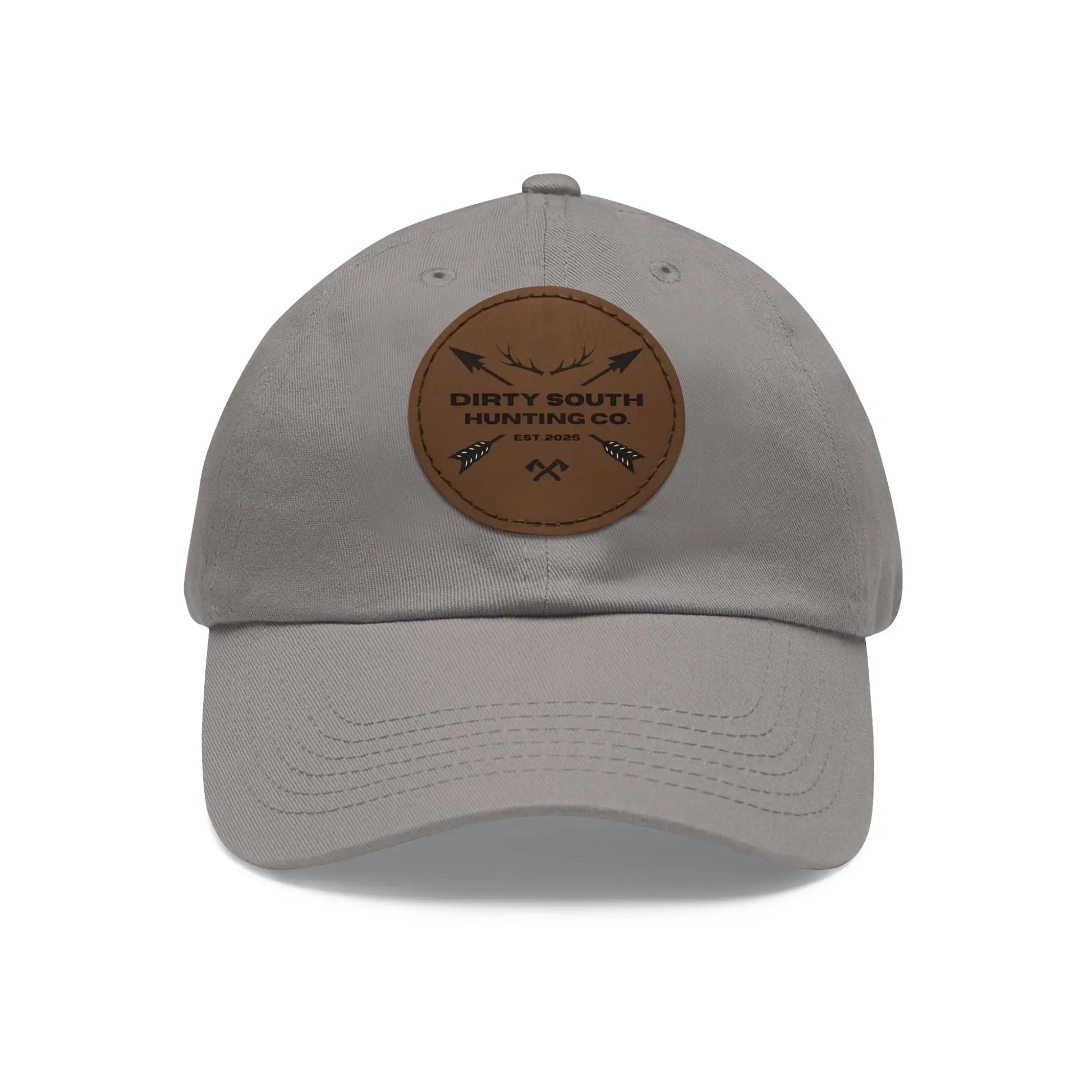 Dirty South Hunting Co. Dad Hat with Leather Patch, Casual Cap for Hunting Enthusiasts, Gift for Father's Day, Outdoor Adventure Gear, Trendy Dad Apparel Printify