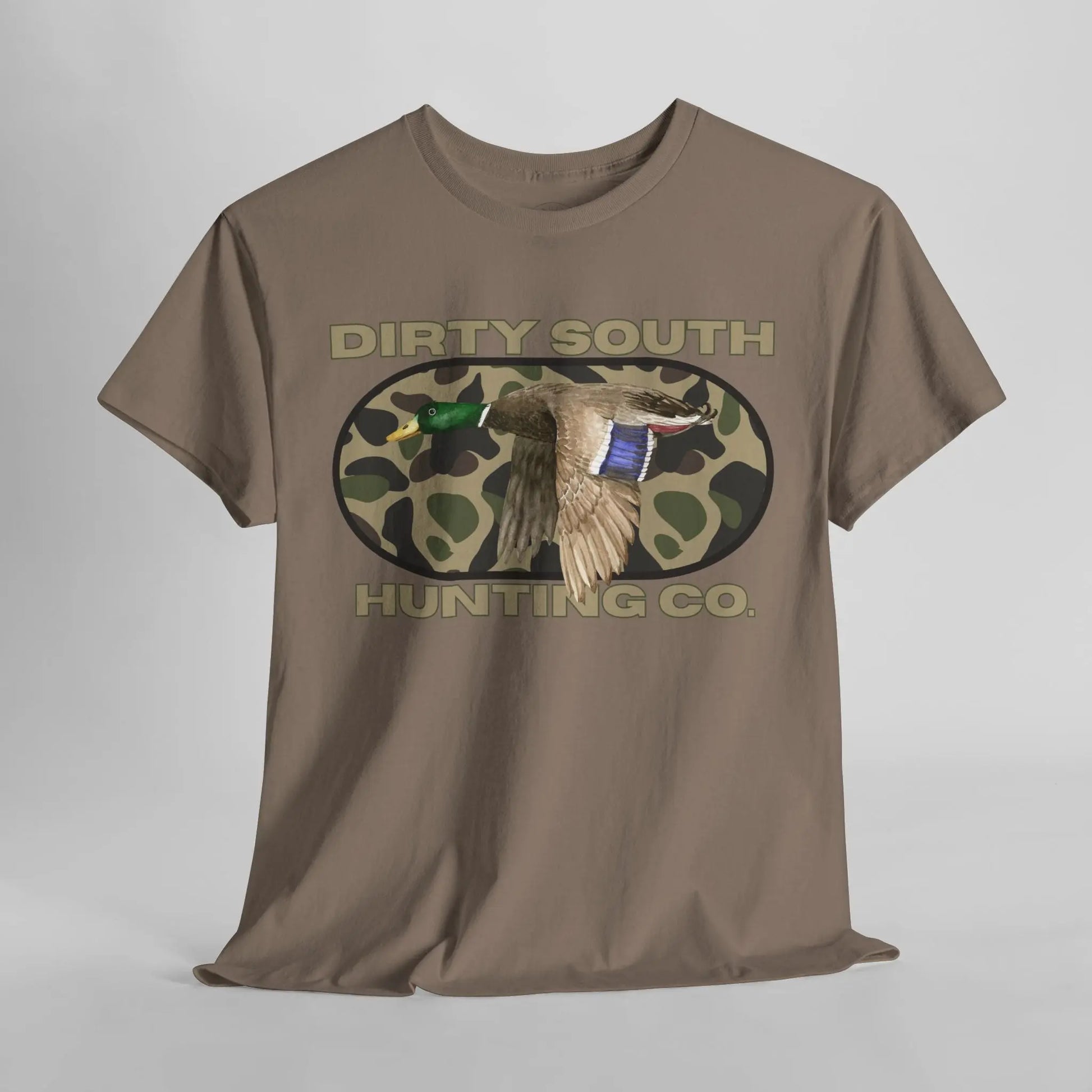 Duck Hunting Unisex Heavy Cotton Tee, Dirty South Hunting Co Shirt, Outdoor Apparel, Camouflage T-Shirt, Gifts for Him, Gifts for Her Printify