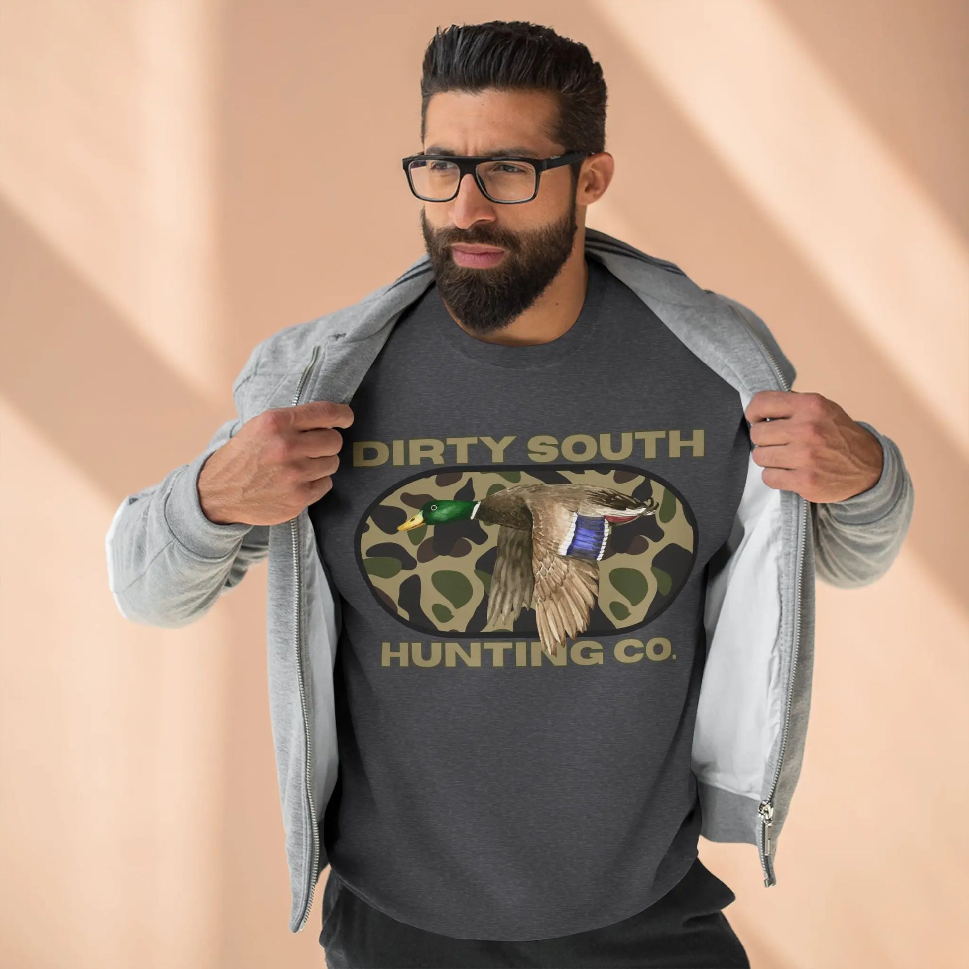 Dirty South Hunting Co. Unisex Sweatshirt - Cozy Camo Hunting Gear, Outdoor Apparel, Perfect for Campers, Outdoor Lovers, Gift for Hunters Printify