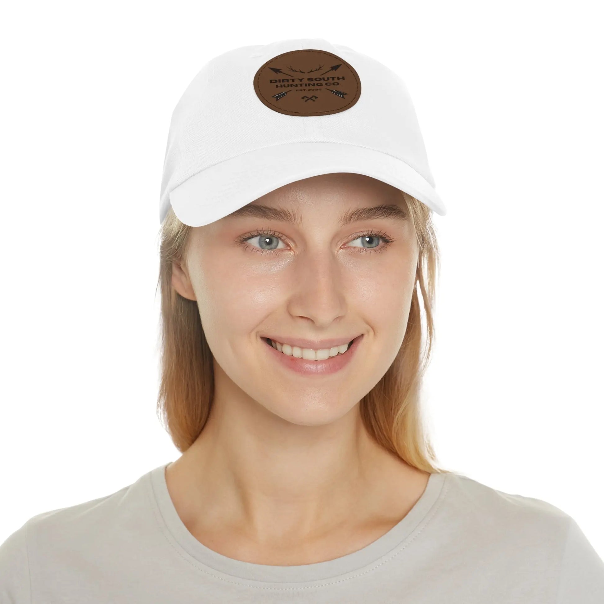Dirty South Hunting Co. Dad Hat with Leather Patch, Casual Cap for Hunting Enthusiasts, Gift for Father's Day, Outdoor Adventure Gear, Trendy Dad Apparel Printify
