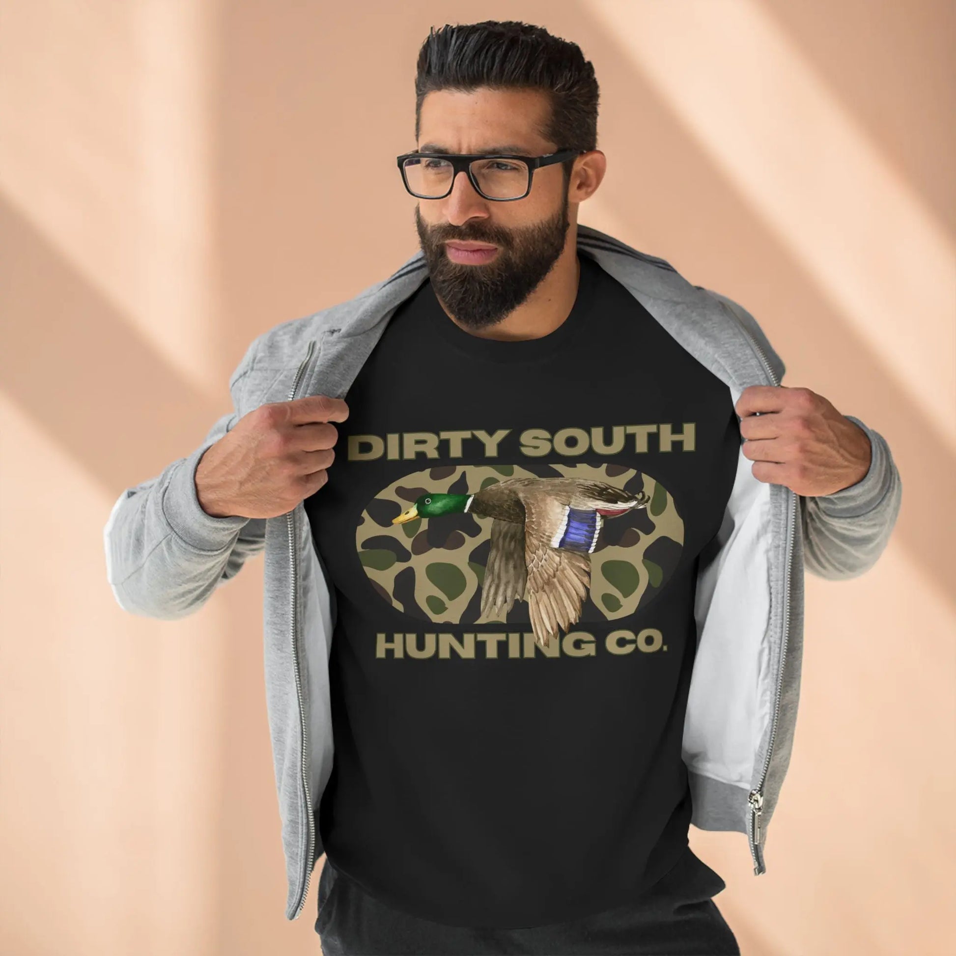 Dirty South Hunting Co. Unisex Sweatshirt - Cozy Camo Hunting Gear, Outdoor Apparel, Perfect for Campers, Outdoor Lovers, Gift for Hunters Printify