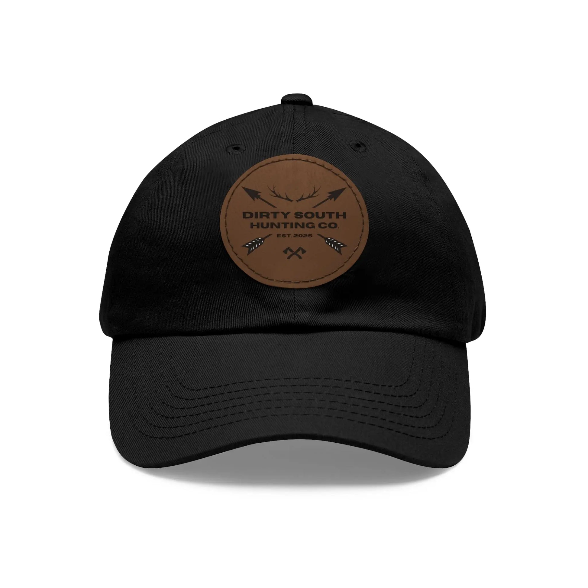 Dirty South Hunting Co. Dad Hat with Leather Patch, Casual Cap for Hunting Enthusiasts, Gift for Father's Day, Outdoor Adventure Gear, Trendy Dad Apparel Printify