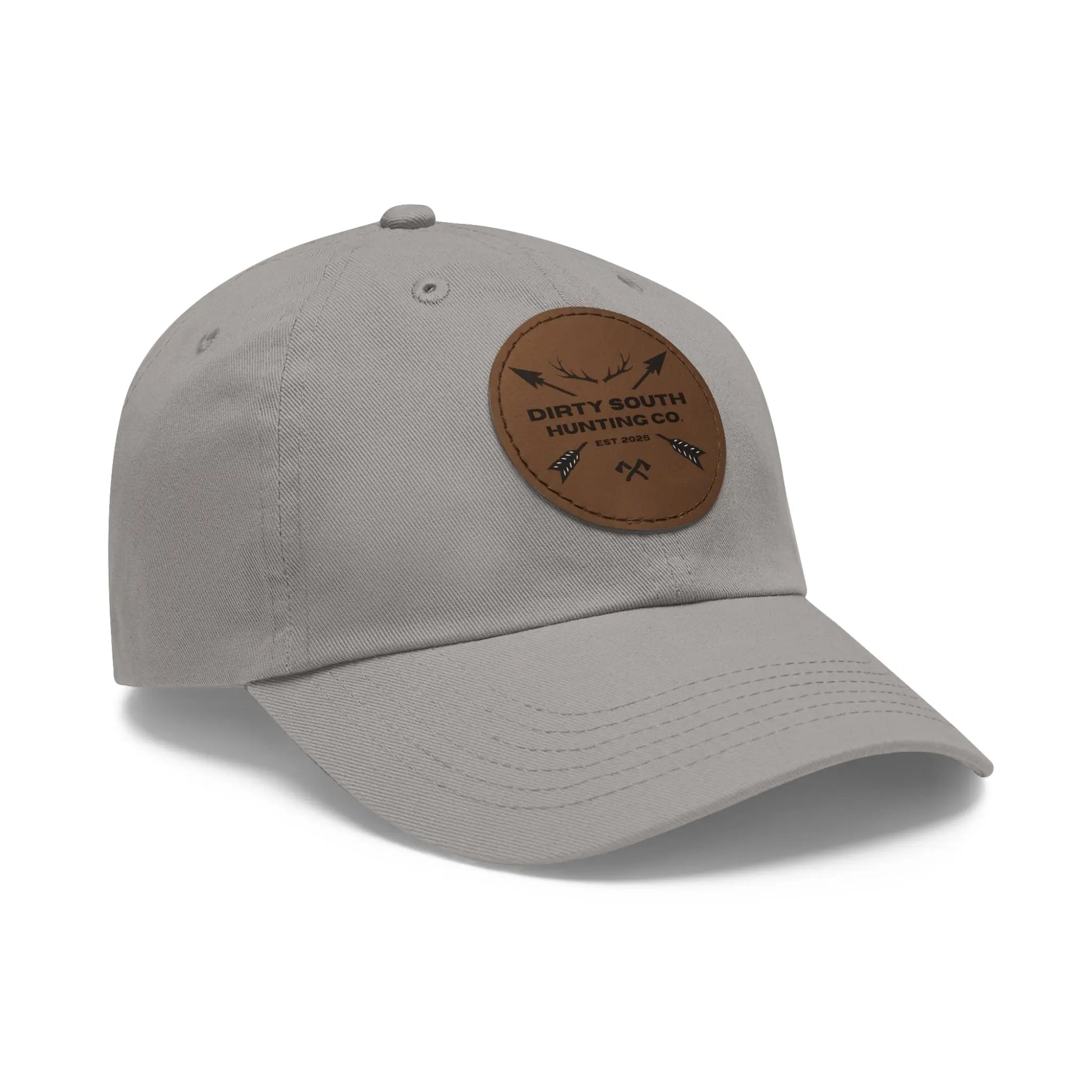 Dirty South Hunting Co. Dad Hat with Leather Patch, Casual Cap for Hunting Enthusiasts, Gift for Father's Day, Outdoor Adventure Gear, Trendy Dad Apparel Printify