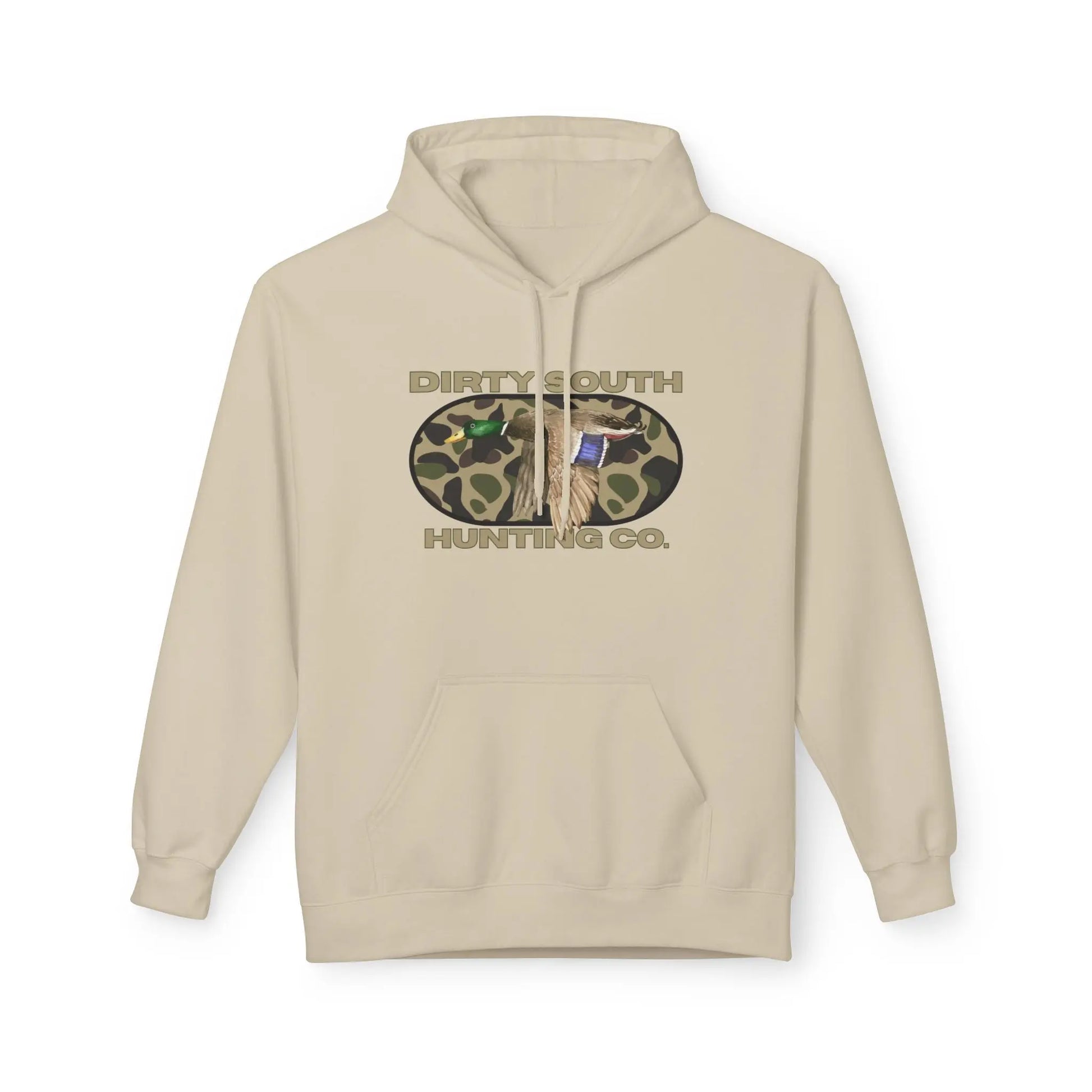 Dirty South Hunting Co Camouflage Hoodie for Hunting Enthusiasts, Cozy Sweatshirt, Outdoor Apparel, Gift for Hunters, Hunting Season Gear, Stylish Unisex Fleece Printify