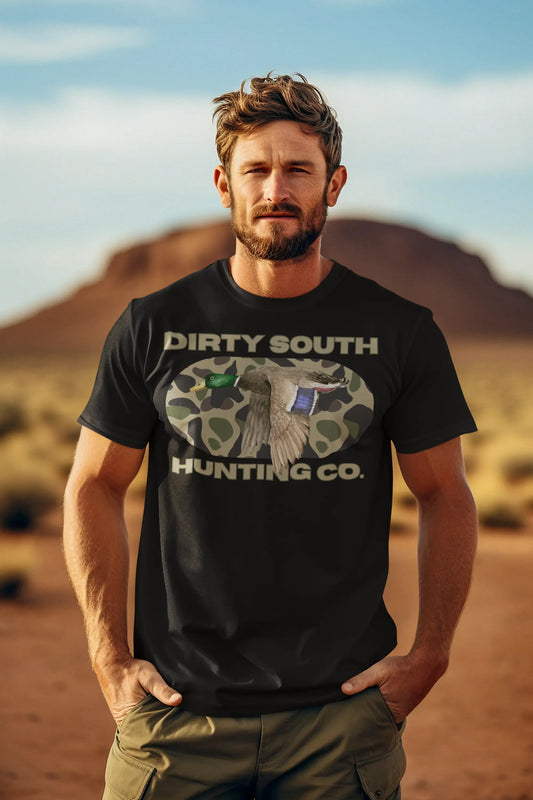 Duck Hunting Unisex Heavy Cotton Tee, Dirty South Hunting Co Shirt, Outdoor Apparel, Camouflage T-Shirt, Gifts for Him, Gifts for Her Printify