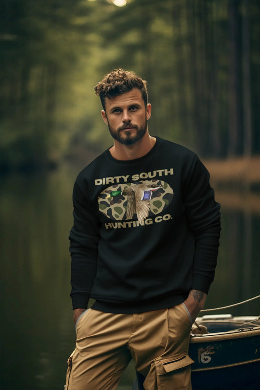 Dirty South Hunting Co. Unisex Sweatshirt - Cozy Camo Hunting Gear, Outdoor Apparel, Perfect for Campers, Outdoor Lovers, Gift for Hunters Printify