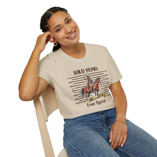 Wild Heart Free Spirit T-Shirt, Bohemian Tee, Horse Lover Gift, Adventure Shirt, Festival Apparel, Unisex Graphic T-Shirt Printify