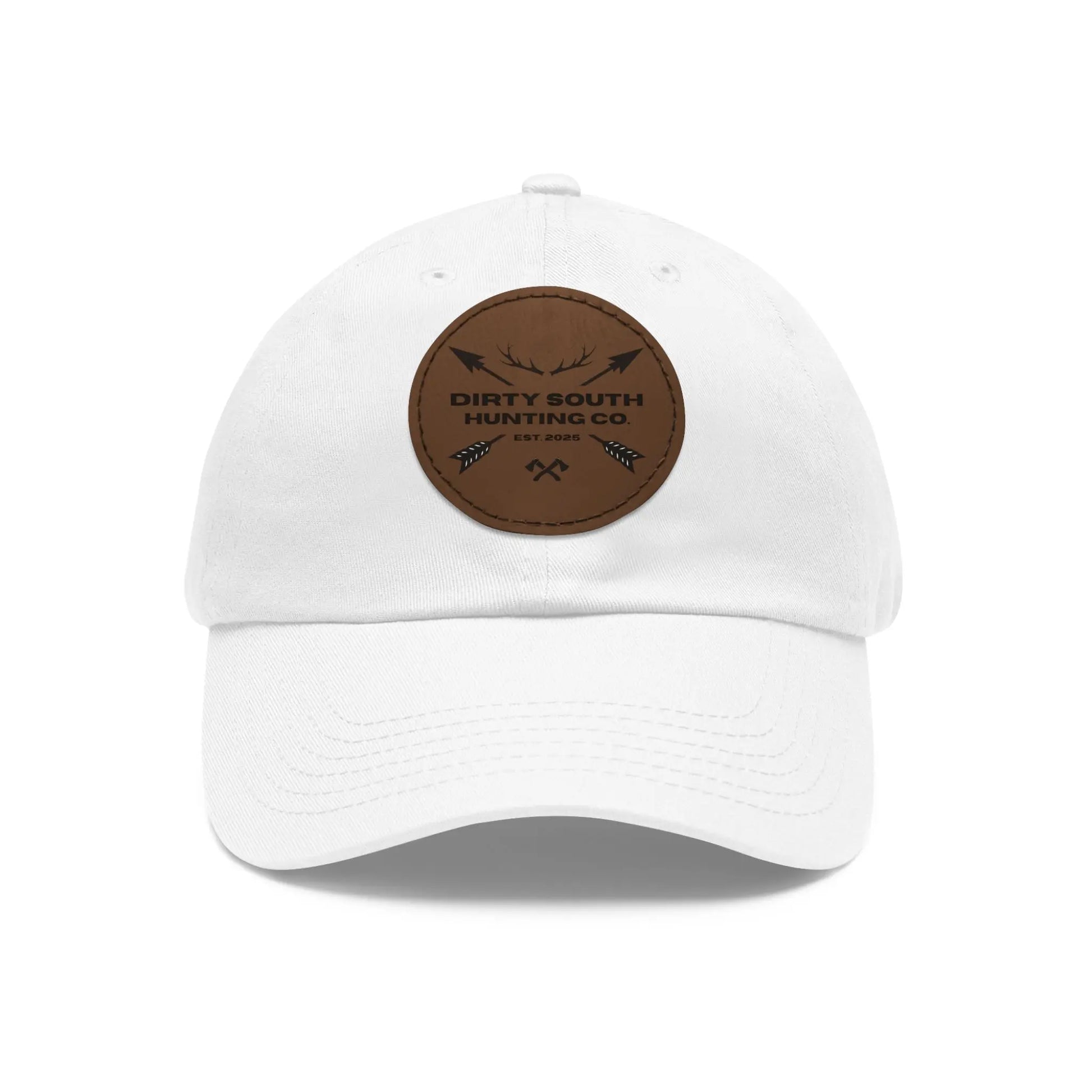 Dirty South Hunting Co. Dad Hat with Leather Patch, Casual Cap for Hunting Enthusiasts, Gift for Father's Day, Outdoor Adventure Gear, Trendy Dad Apparel Printify