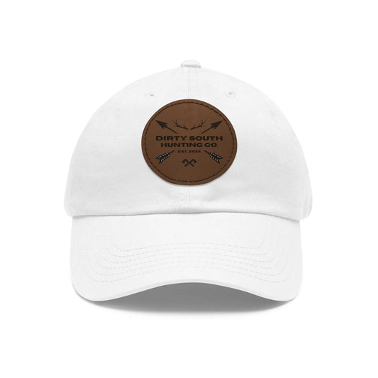 Dirty South Hunting Co. Dad Hat with Leather Patch, Casual Cap for Hunting Enthusiasts, Gift for Father's Day, Outdoor Adventure Gear, Trendy Dad Apparel Printify