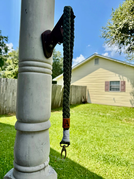 Custom Braided Macrame Lanyard with Leather Initial – Personalized Keychain, Badge Holder, or Accessory Swinging K Creations